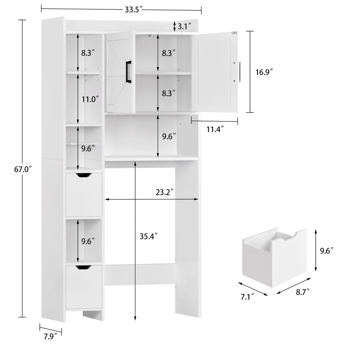 Freestanding Bathroom Over Toilet Storage Cabinet With Wood Drawers