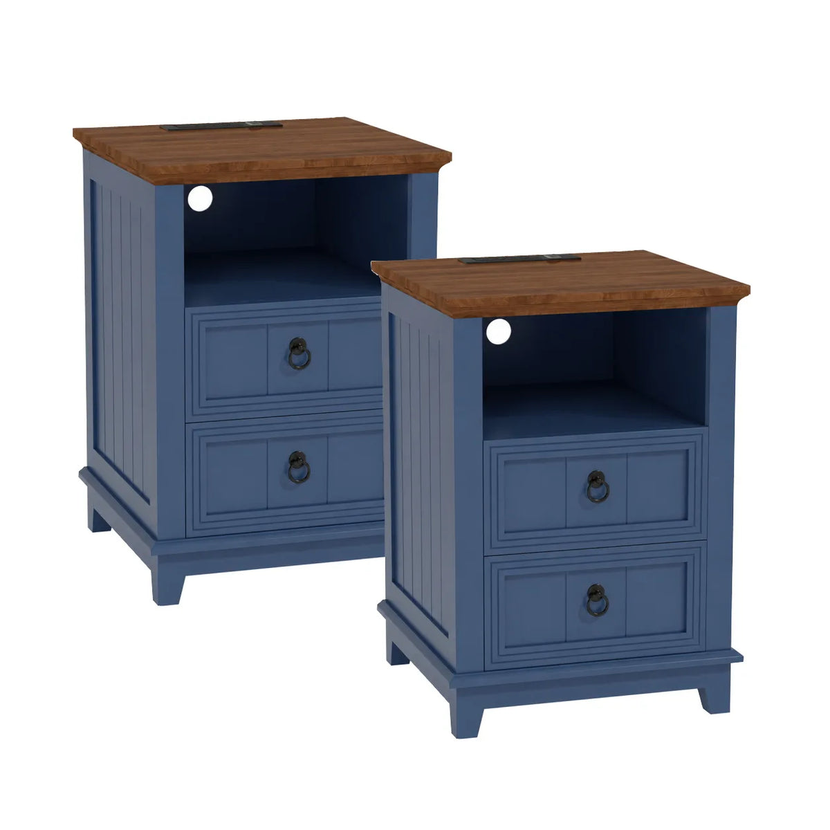 ANIXOL Modern Fluted Wood Nightstand Featuring Integrated USB Charging