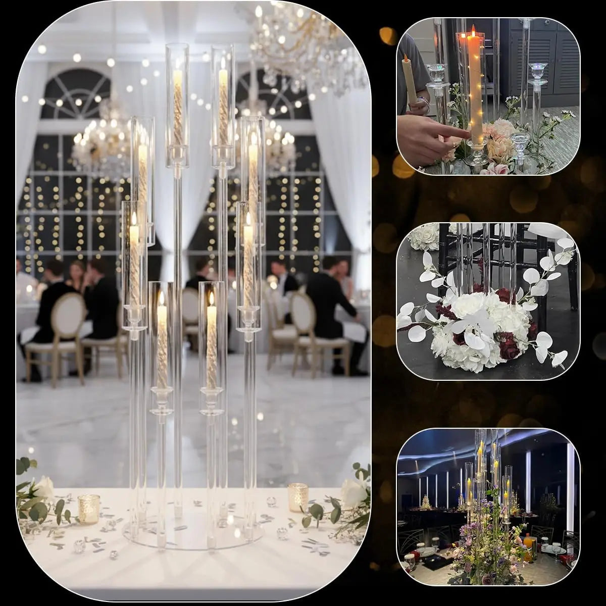 10PCS Clear Acrylic Candelabra 8 Arms, Candle Holder Centerpiece for Wedding Table Party Christmas Baby Shower Home Decor Fit LED Candle