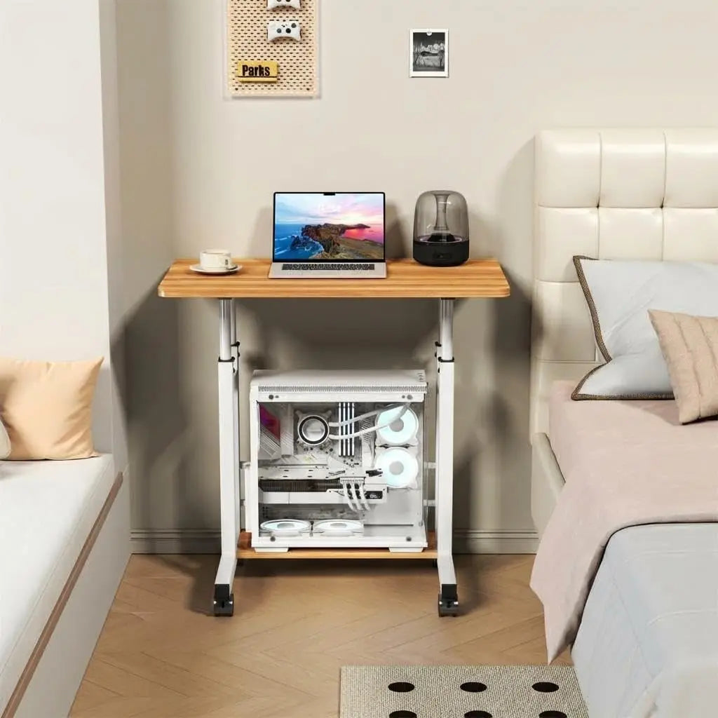 Adjustable Height Bamboo Standing Desk With Smooth Rolling Wheels