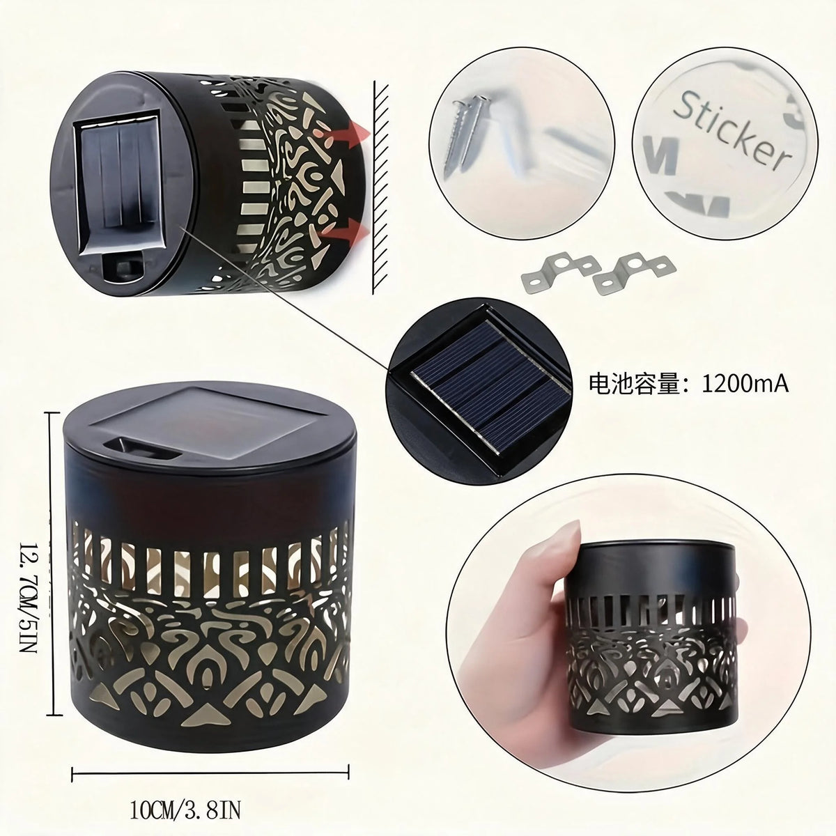 2 Pieces Solar Metal Wall Lights, Metal Solar Outdoor Patio Step Wall Lights, Tabletop Ambient Lights, Mandala Theme, Fence Lights, Suitable for Garden Posts, Backyard Decoration IP44