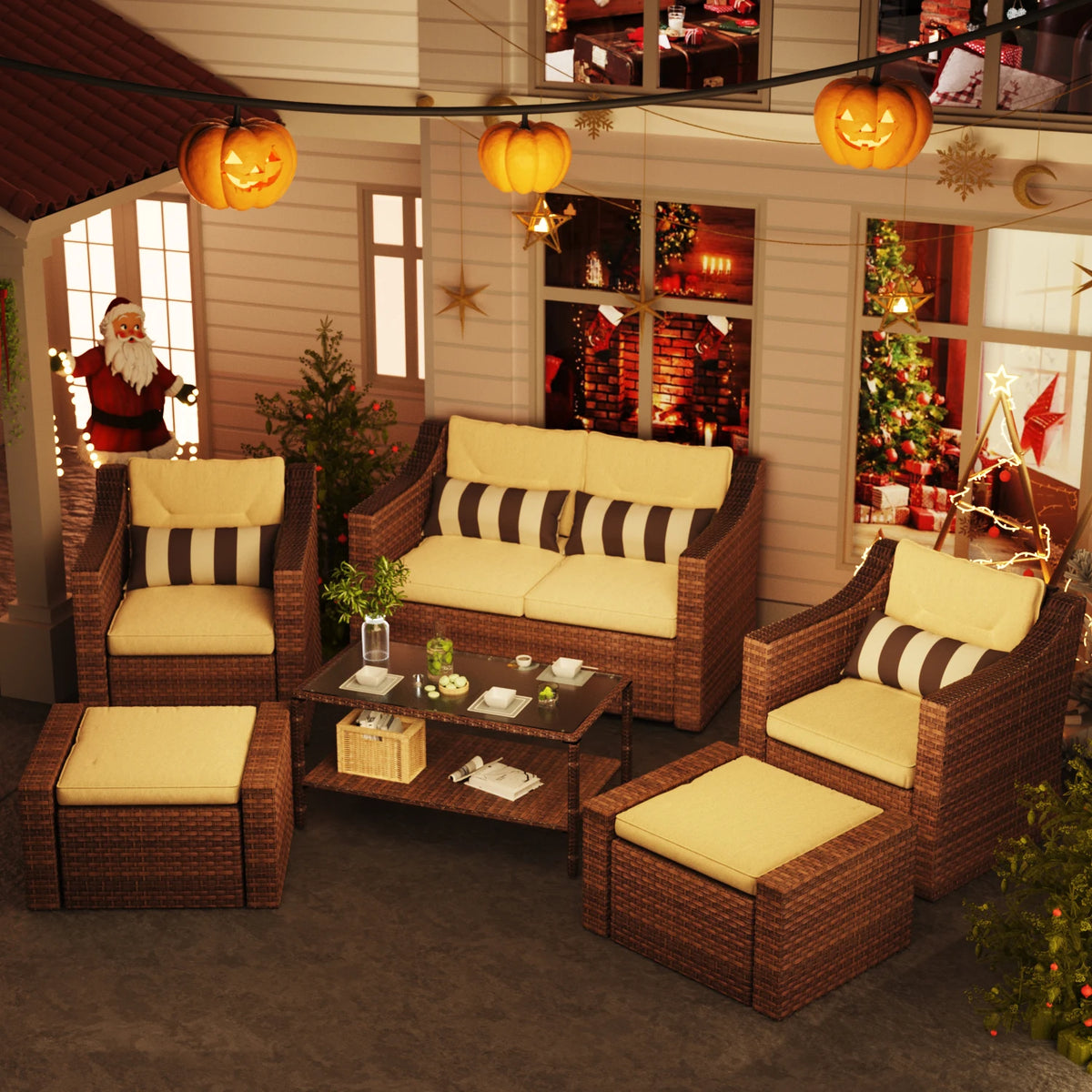 Avenvista 6 Piece Outdoor Patio Rattan Sectional Sofa Set