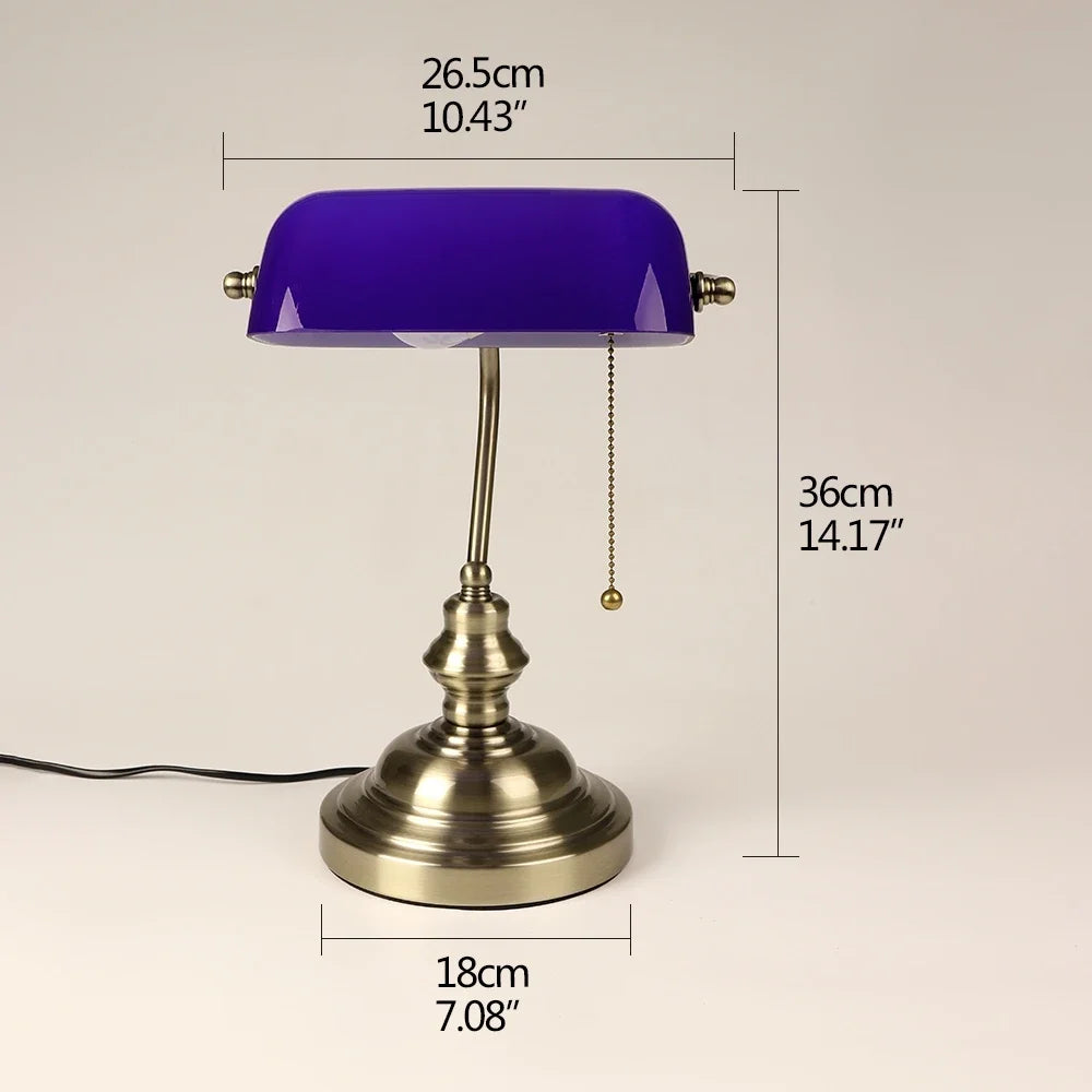 Desk Lamp Table Light Glass Banker’s Lamp Zipper Switch For Bedroom Home Stuy Restaurant Library Office Light Night Lamp