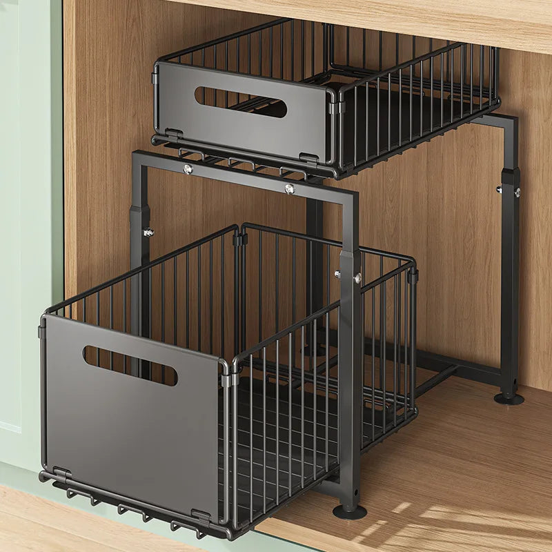 Aehome Two Tier Slide Out Under Sink Cabinet Storage Organizer