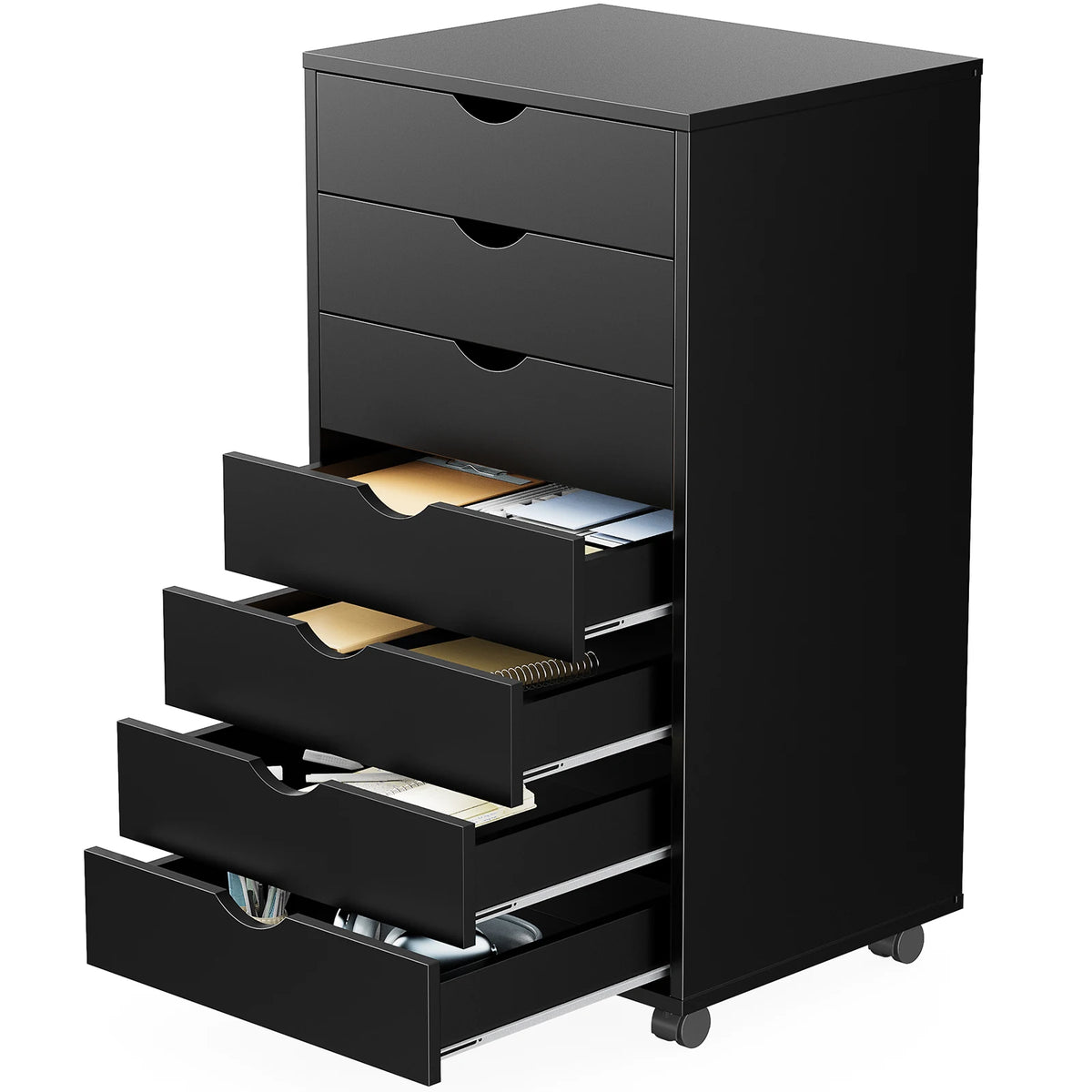 JHK 7 Drawer Wood Rolling Storage Cabinet With Spacious Compartments