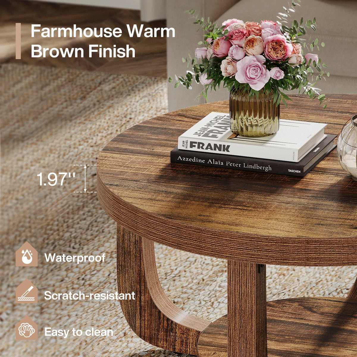 Tribesigns Wooden Round Coffee Table With Lower Storage Shelf