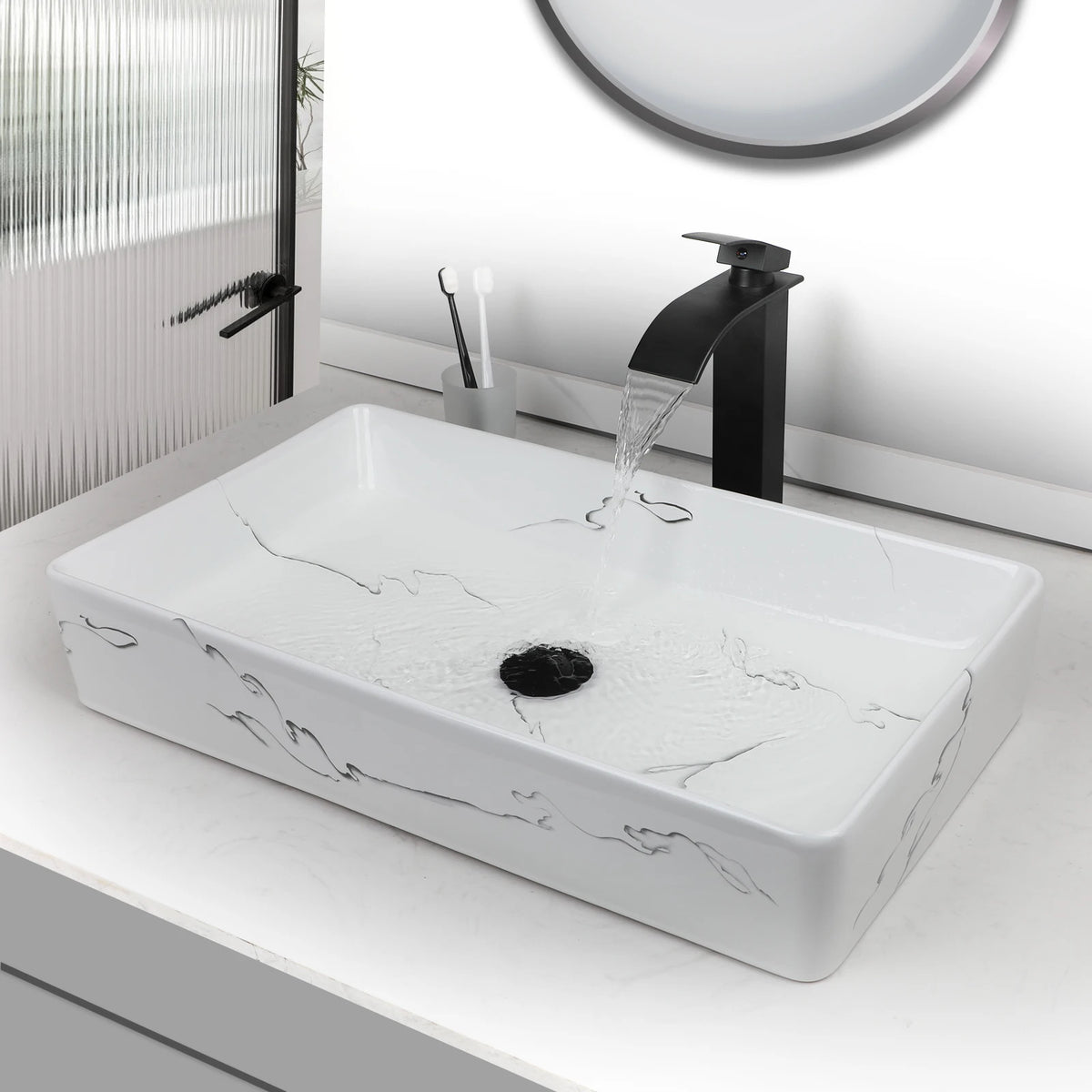 KEMAIDI Rectangular Ceramic Bathroom Vessel Sink With Drain