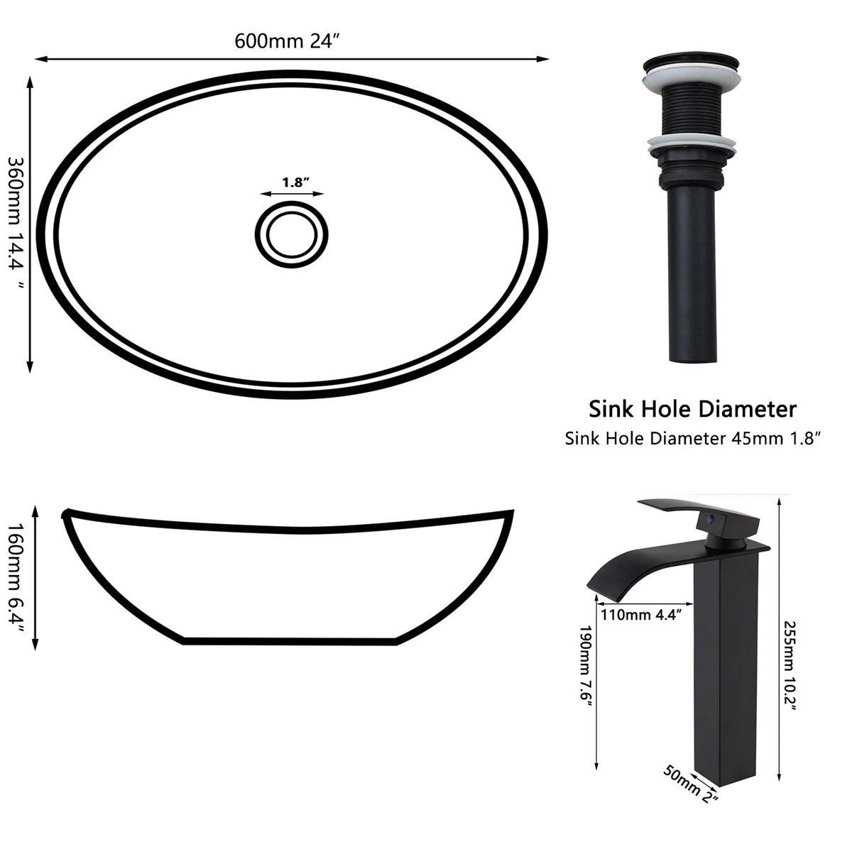 KEMAIDI Ceramic Oval Vessel Bathroom Sink With Faucet Set