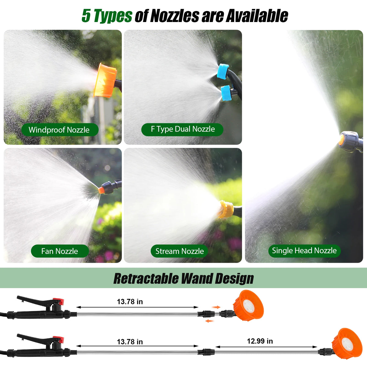 Electric Garden Sprayer With Telescopic Wand And Multiple Nozzles