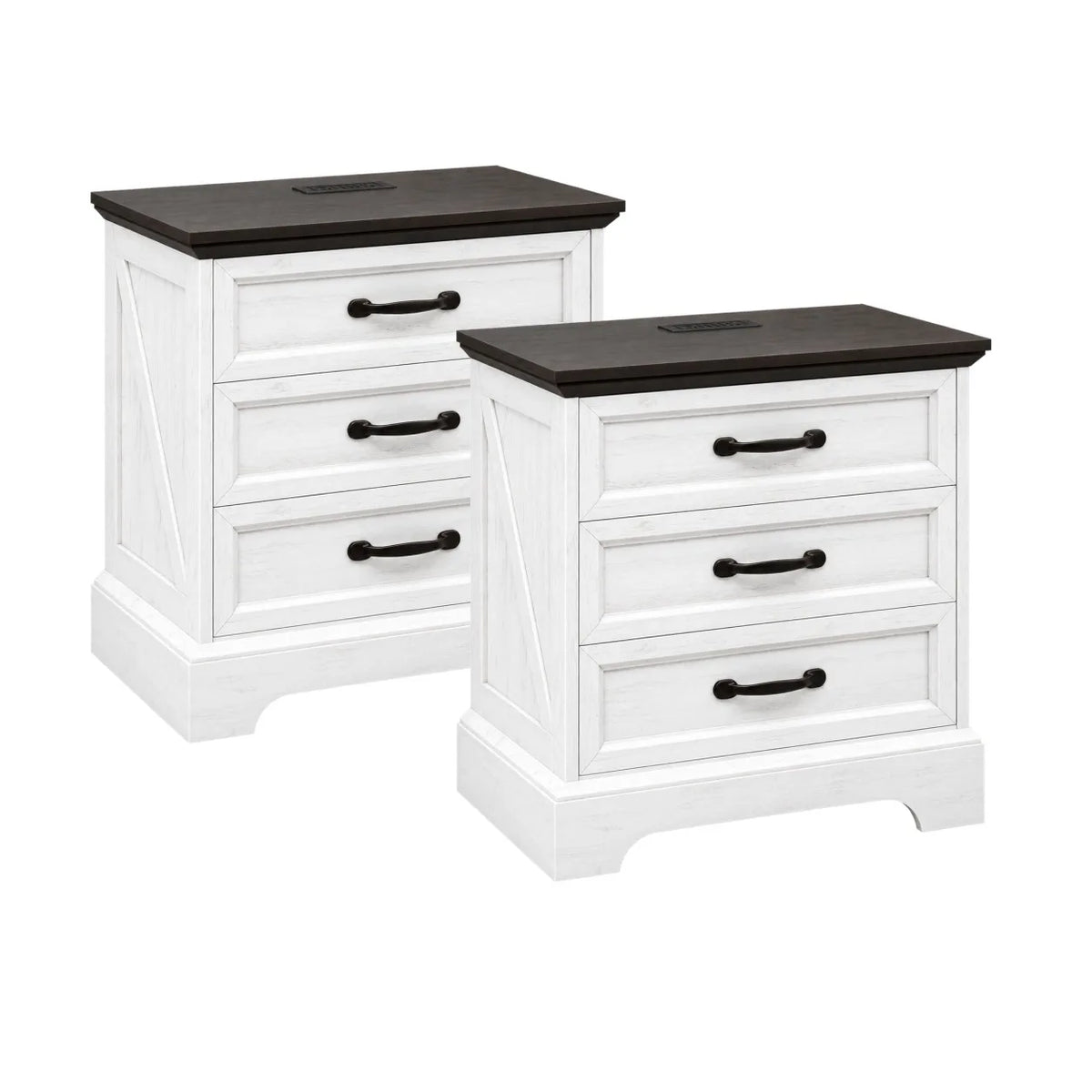 Anixol Farmhouse Nightstand With Three Drawer Charging Station