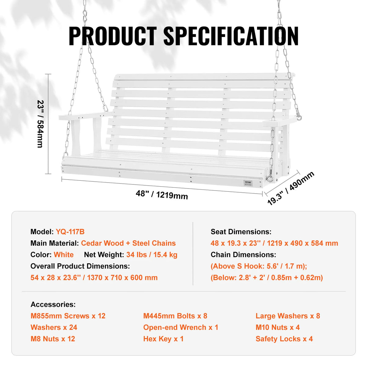 SucceBuy Wooden Porch Swing With Durable Cedar Wood Construction