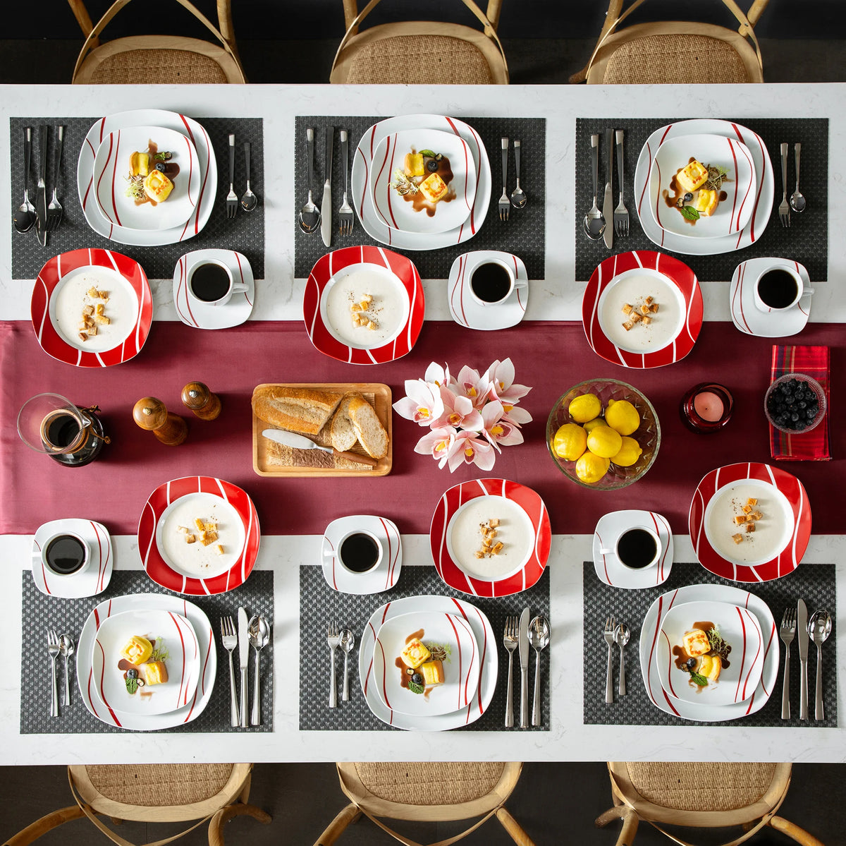 MALACASA Felisa Porcelain Dinnerware Set With Cups And Saucers