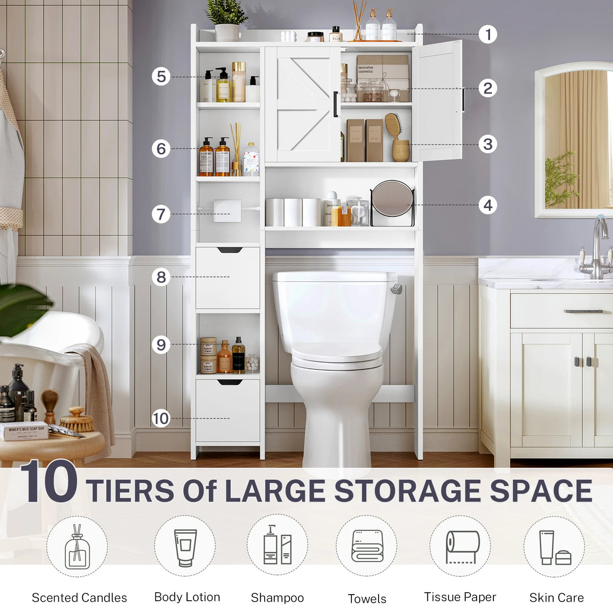 Freestanding Bathroom Over Toilet Storage Cabinet With Wood Drawers