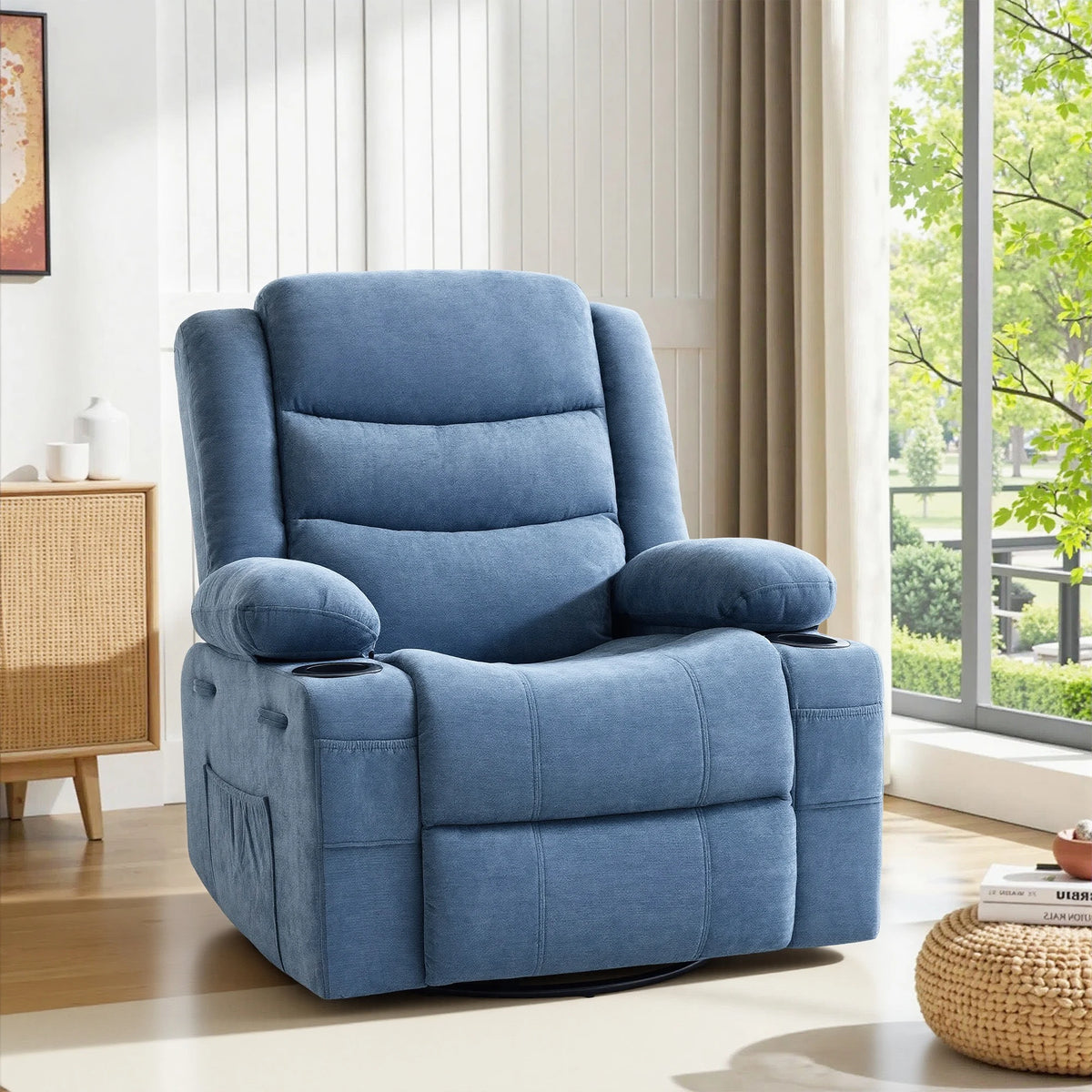 Gaohapy Chenille Swivel Rocker Recliner Chair With Storage Pockets