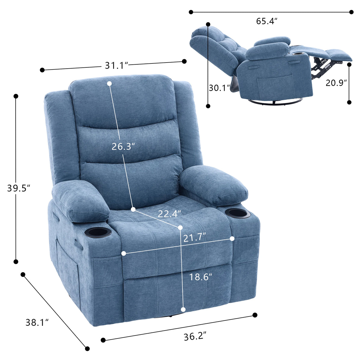 Gaohapy Chenille Swivel Rocker Recliner Chair With Storage Pockets