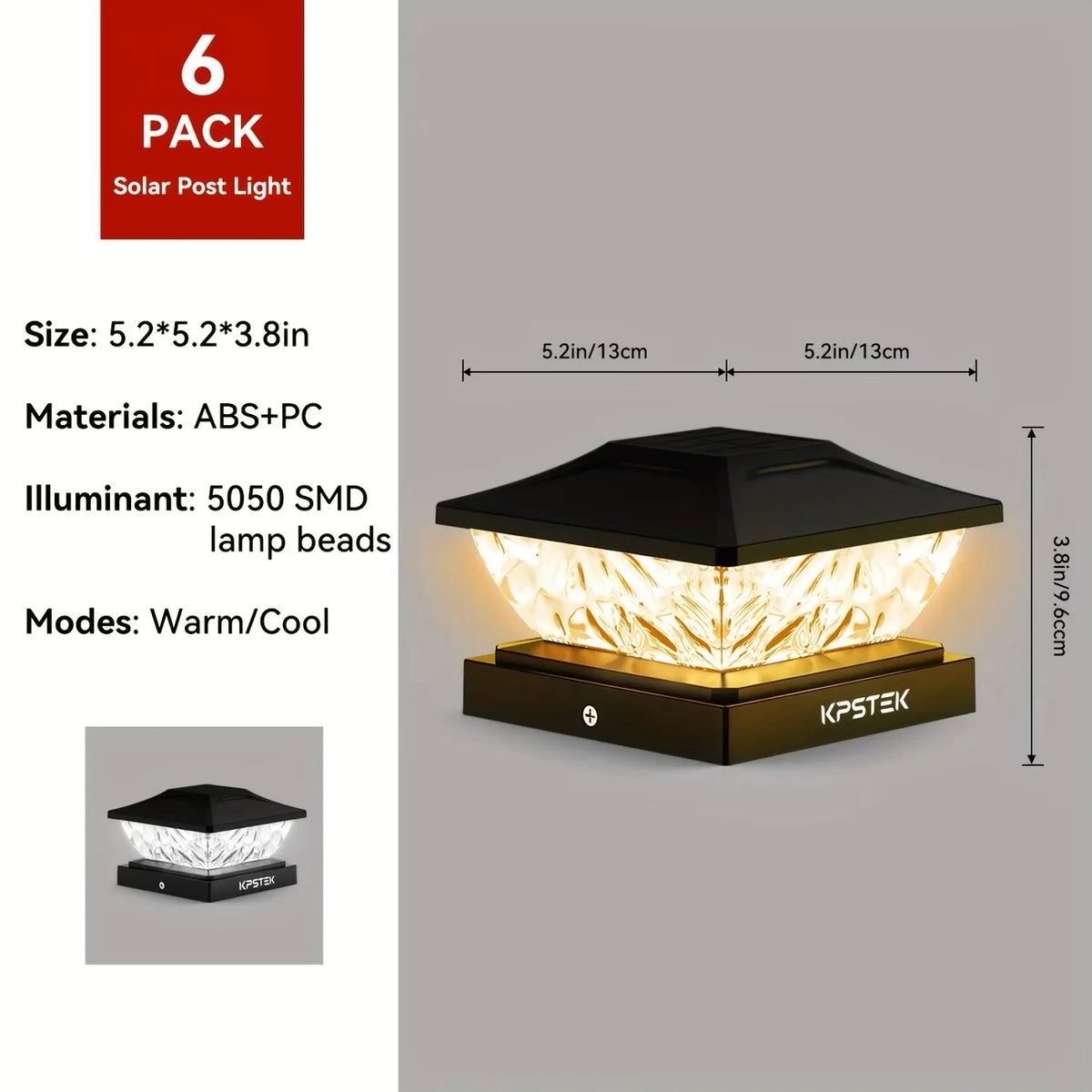 KPSTEK Solar LED Fence Gate Pillar Light For Outdoor Gardens