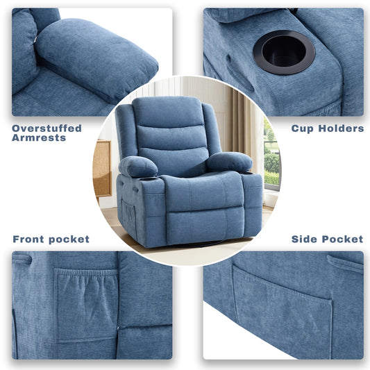 Gaohapy Chenille Swivel Rocker Recliner Chair With Storage Pockets
