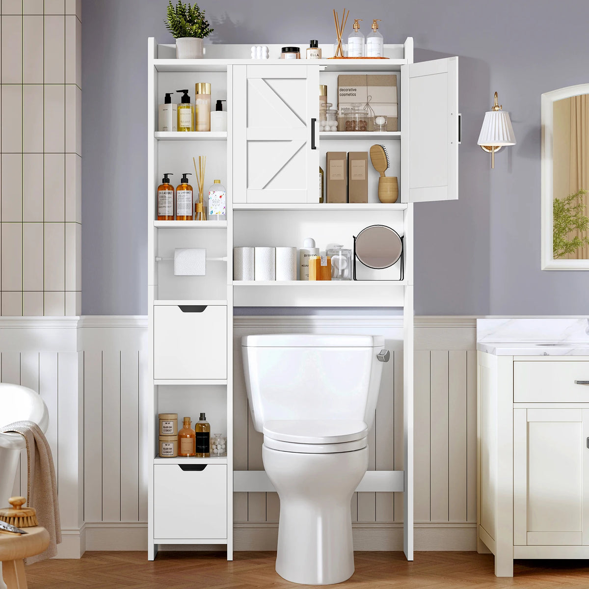 Freestanding Bathroom Over Toilet Storage Cabinet With Wood Drawers