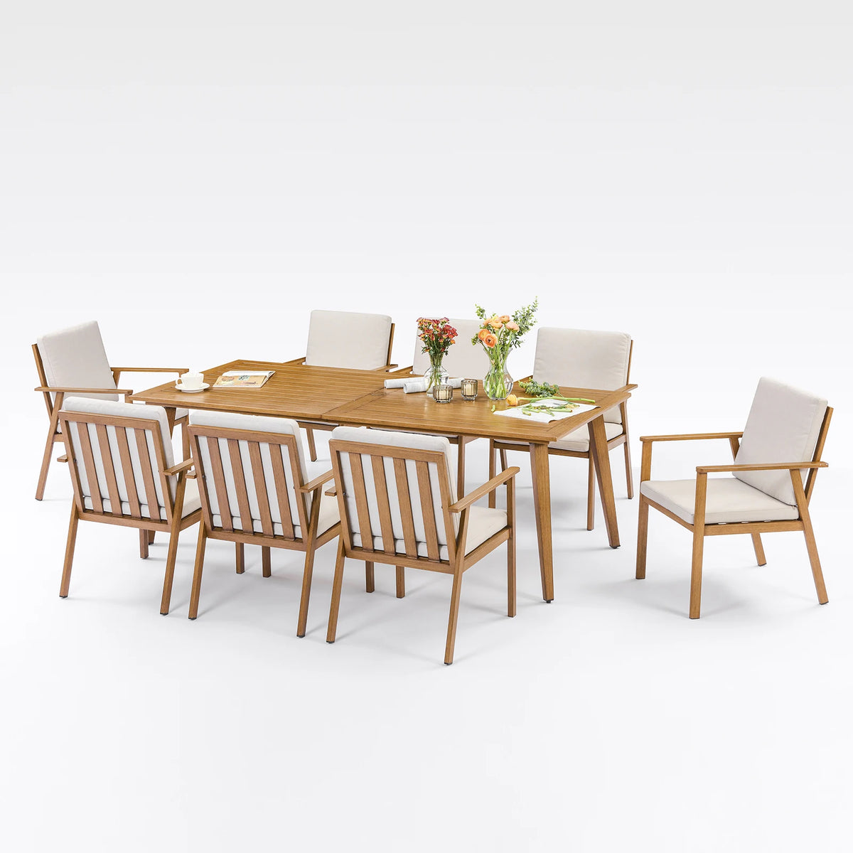 SeeHill Outdoor Aluminum Patio Dining Set With Umbrella Hole