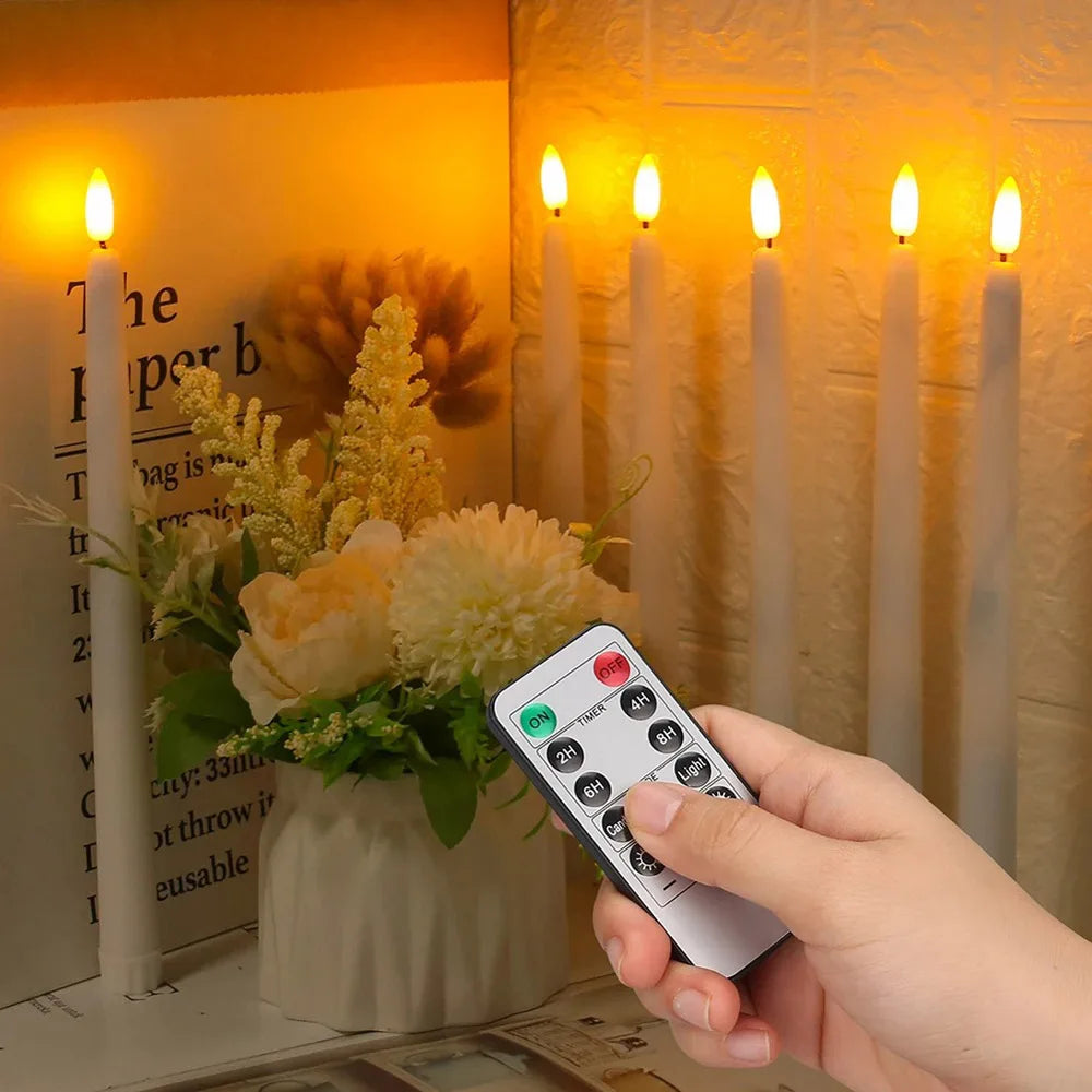 6PCS Flameless LED Taper Candles Flickering Battery Operated Dimmable Timer Remote Control For Wedding Holiday Dinner Home Decor