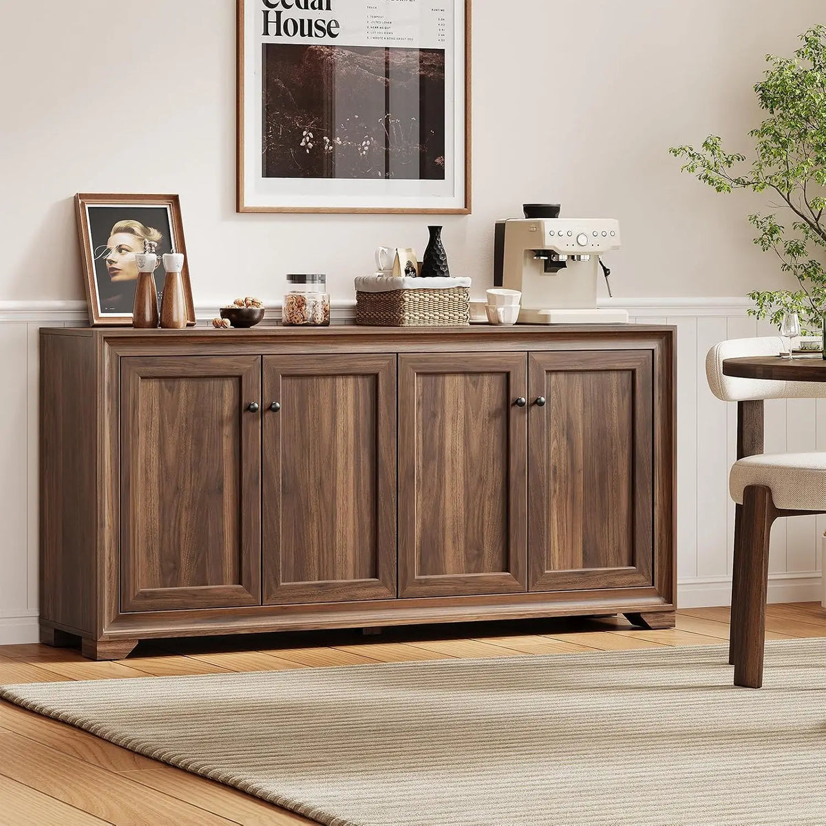 Onbrill Wooden Buffet Cabinet With Adjustable Shelves And Storage
