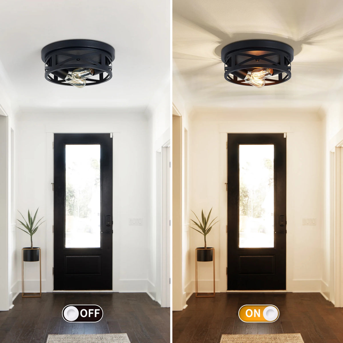2 Pack 2-Light Matte Black Farmhouse Ceiling Light, Vintage Criss-Cross Hollow Metal Cage Flush Mount Lamp, Industrial Close to Ceiling Lighting for Hallway, Kitchen (Bulbs Not Included)
