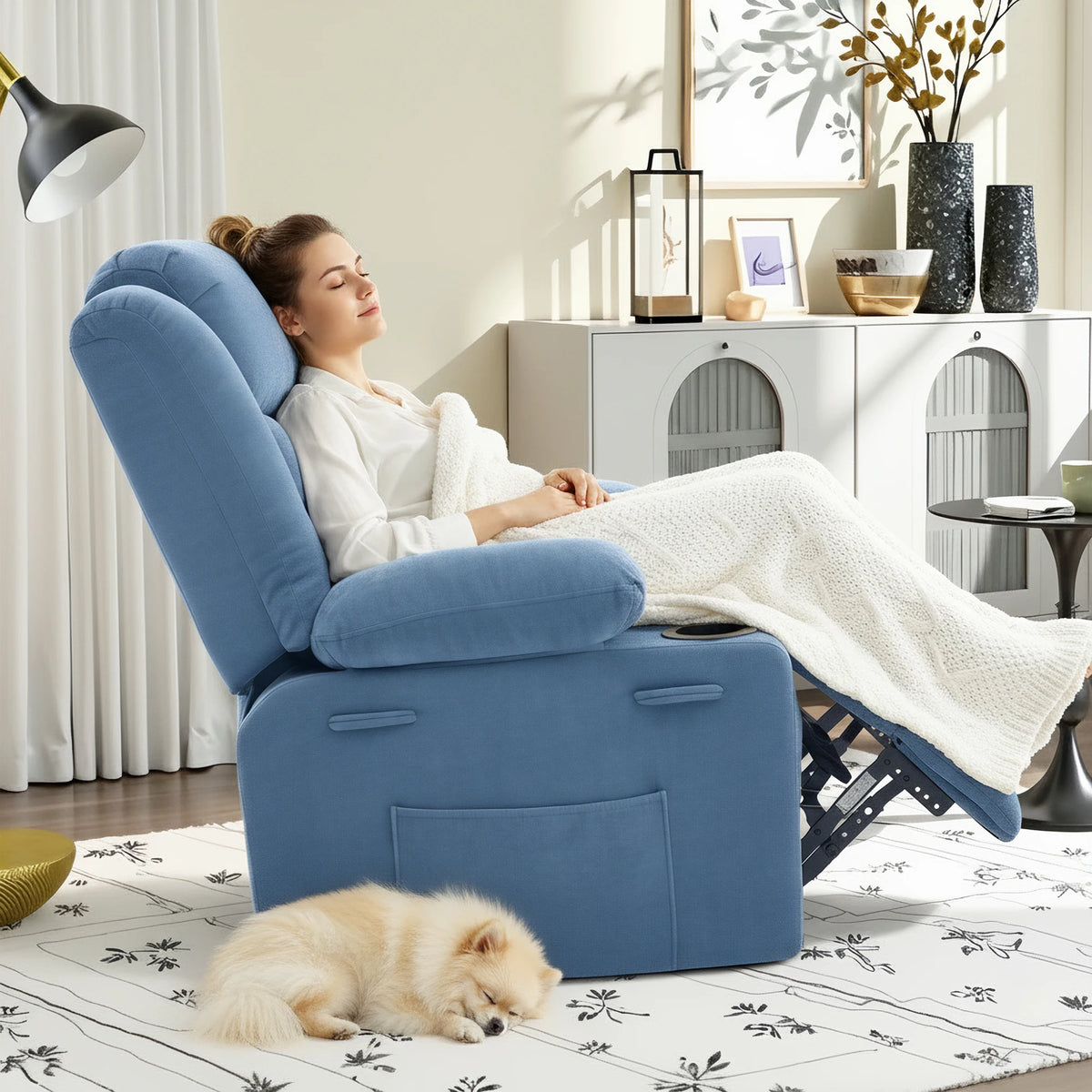 Gaohapy Chenille Swivel Rocker Recliner Chair With Storage Pockets