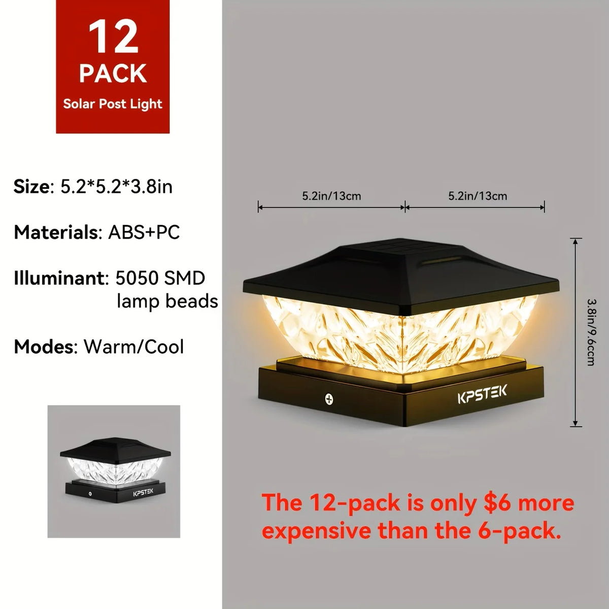 KPSTEK Solar LED Fence Gate Pillar Light For Outdoor Gardens