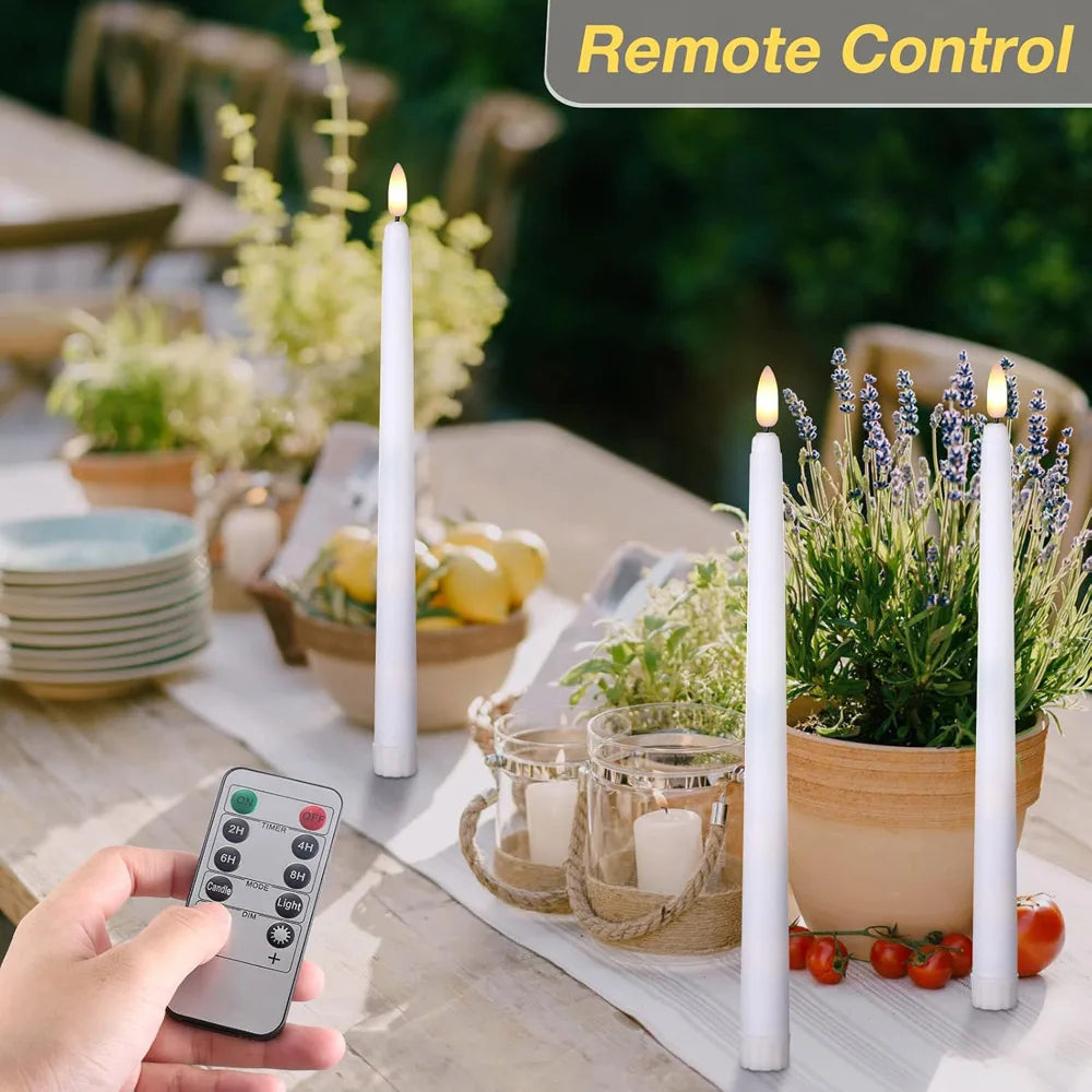 6PCS Flameless LED Taper Candles Flickering Battery Operated Dimmable Timer Remote Control For Wedding Holiday Dinner Home Decor