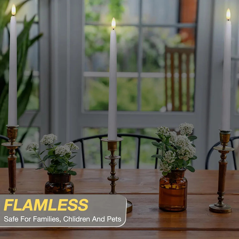 6PCS Flameless LED Taper Candles Flickering Battery Operated Dimmable Timer Remote Control For Wedding Holiday Dinner Home Decor