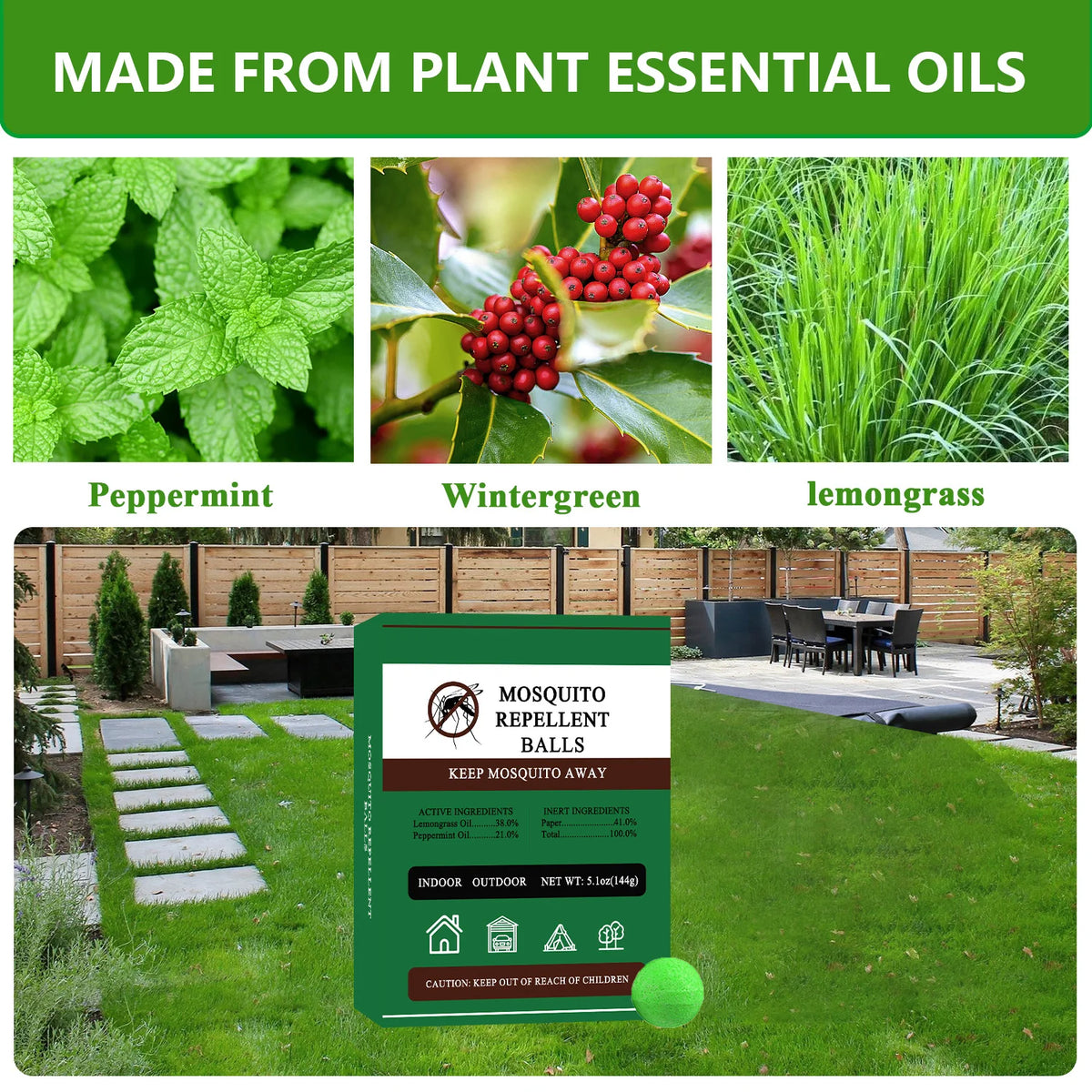 Mosquashield Natural Mosquito Repellent Balls for Indoor Outdoor Control