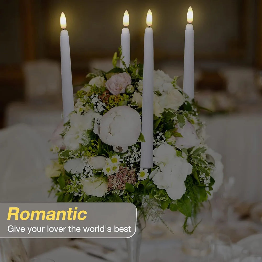 6PCS Flameless LED Taper Candles Flickering Battery Operated Dimmable Timer Remote Control For Wedding Holiday Dinner Home Decor