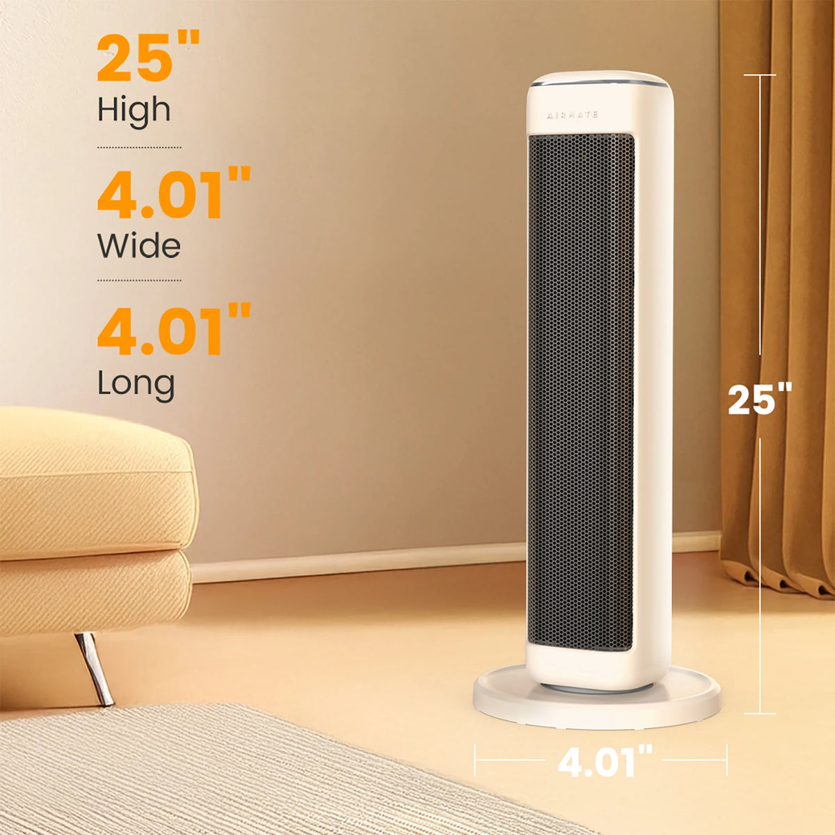AIRMATE Ceramic Tower Electric Heater With Thermostat And Remote