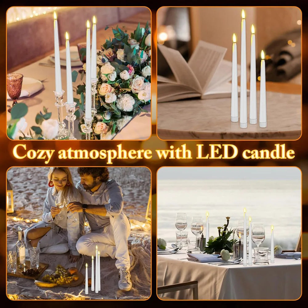 6PCS Flameless LED Taper Candles Flickering Battery Operated Dimmable Timer Remote Control For Wedding Holiday Dinner Home Decor