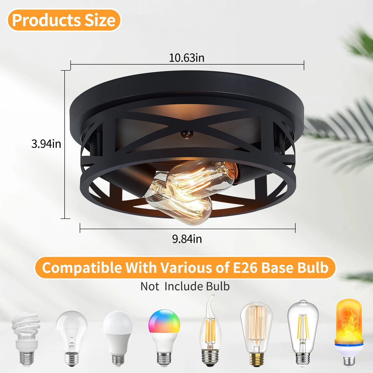 2 Pack 2-Light Matte Black Farmhouse Ceiling Light, Vintage Criss-Cross Hollow Metal Cage Flush Mount Lamp, Industrial Close to Ceiling Lighting for Hallway, Kitchen (Bulbs Not Included)