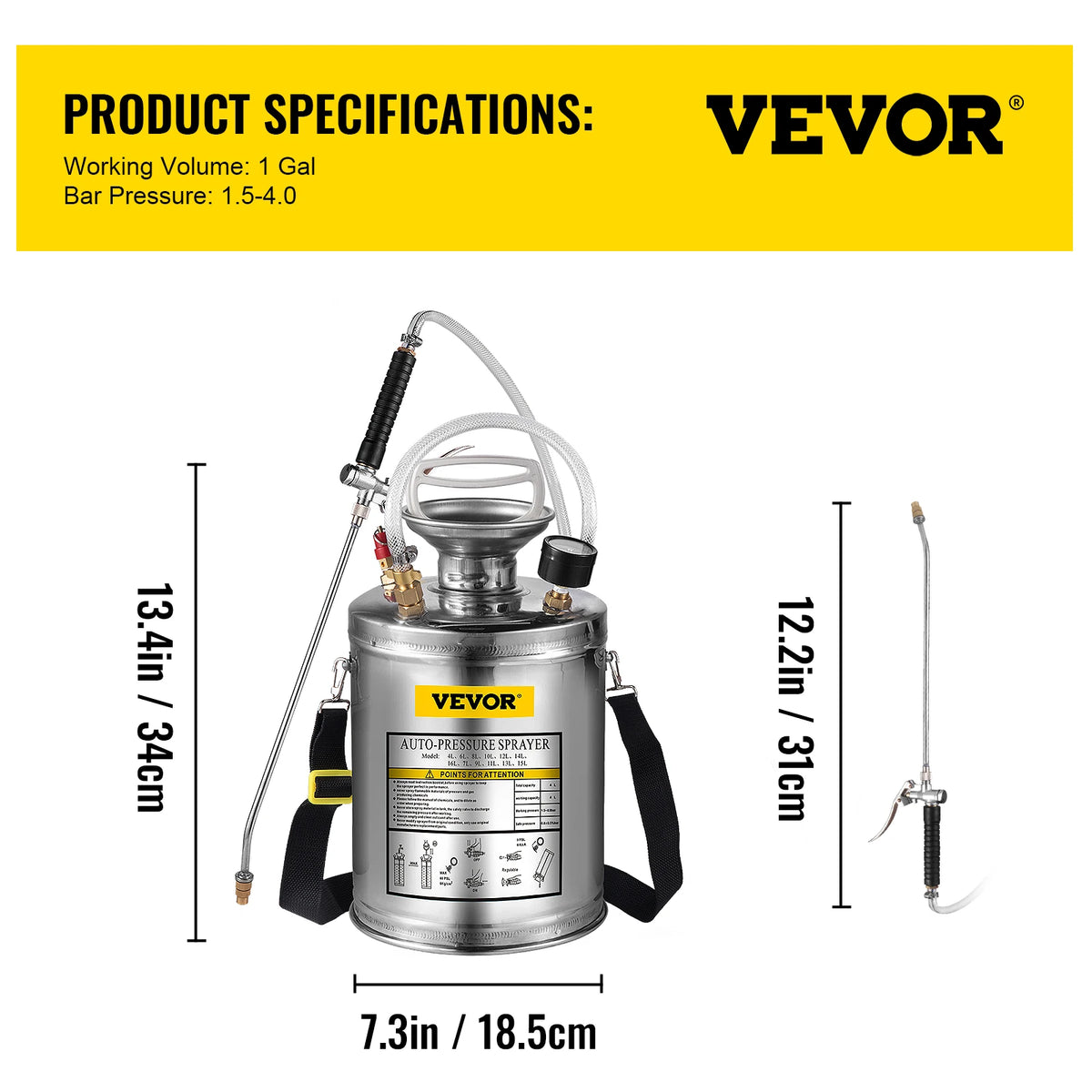 SucceBuy Stainless Steel Hand Pump Sprayer For Garden And Cleaning
