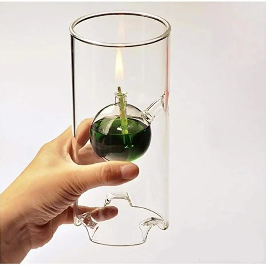 MEMEOKON Borosilicate Glass Cylindrical Oil Light Handcraft Hurricane Candle Holder Sleeve Lamp for Home Decor