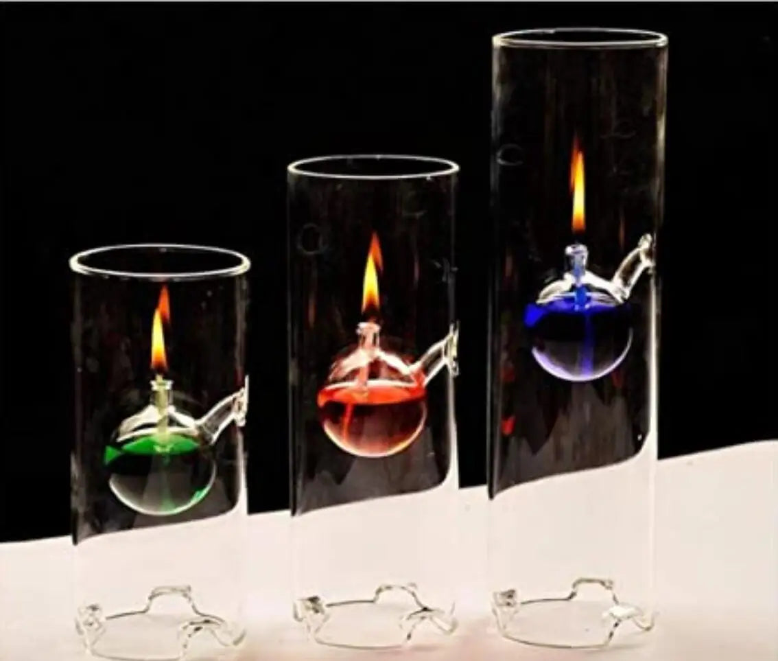 MEMEOKON Borosilicate Glass Cylindrical Oil Light Handcraft Hurricane Candle Holder Sleeve Lamp for Home Decor