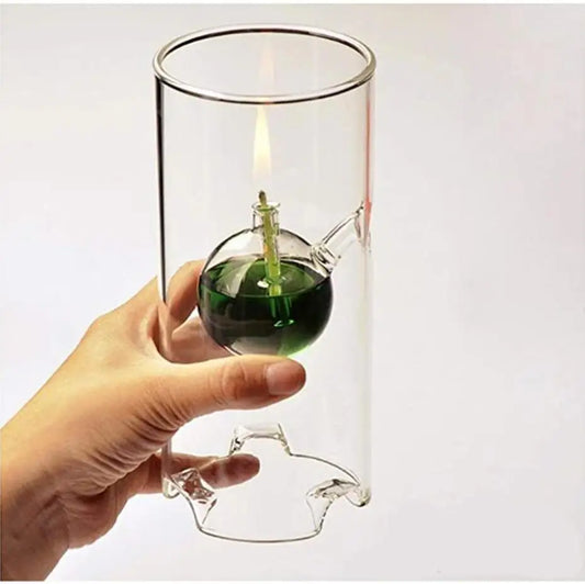 MEMEOKON Borosilicate Glass Cylindrical Oil Light Handcraft Hurricane Candle Holder Sleeve Lamp for Home Decor