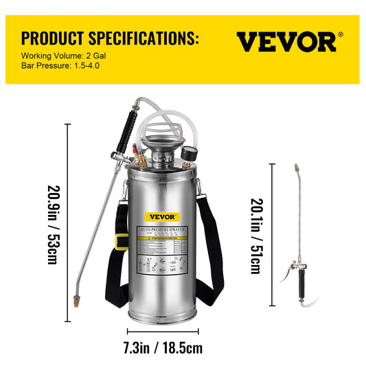 SucceBuy Stainless Steel Hand Pump Sprayer For Garden And Cleaning