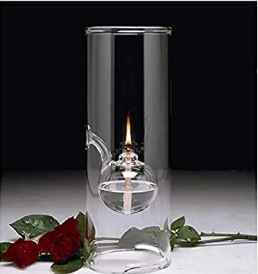MEMEOKON Borosilicate Glass Cylindrical Oil Light Handcraft Hurricane Candle Holder Sleeve Lamp for Home Decor