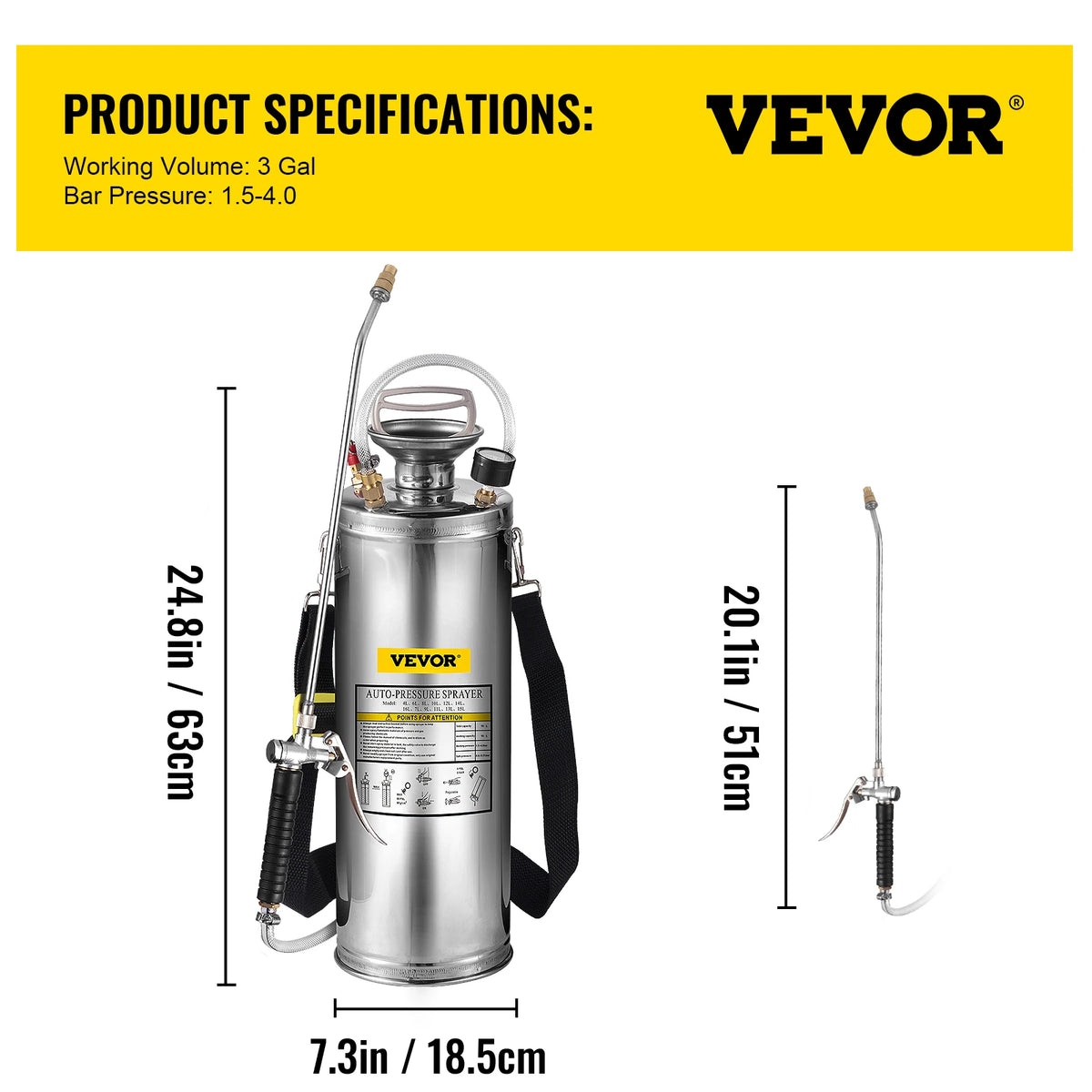 SucceBuy Stainless Steel Hand Pump Sprayer For Garden And Cleaning