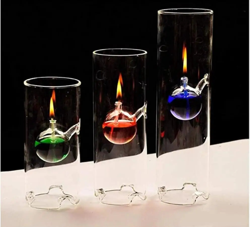 MEMEOKON Borosilicate Glass Cylindrical Oil Light Handcraft Hurricane Candle Holder Sleeve Lamp for Home Decor