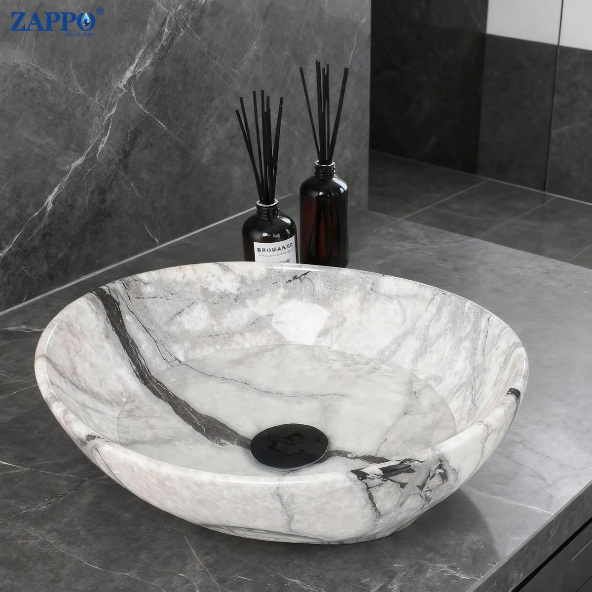 MEKKHALA Ceramic Vessel Sink Set With Waterfall Faucet