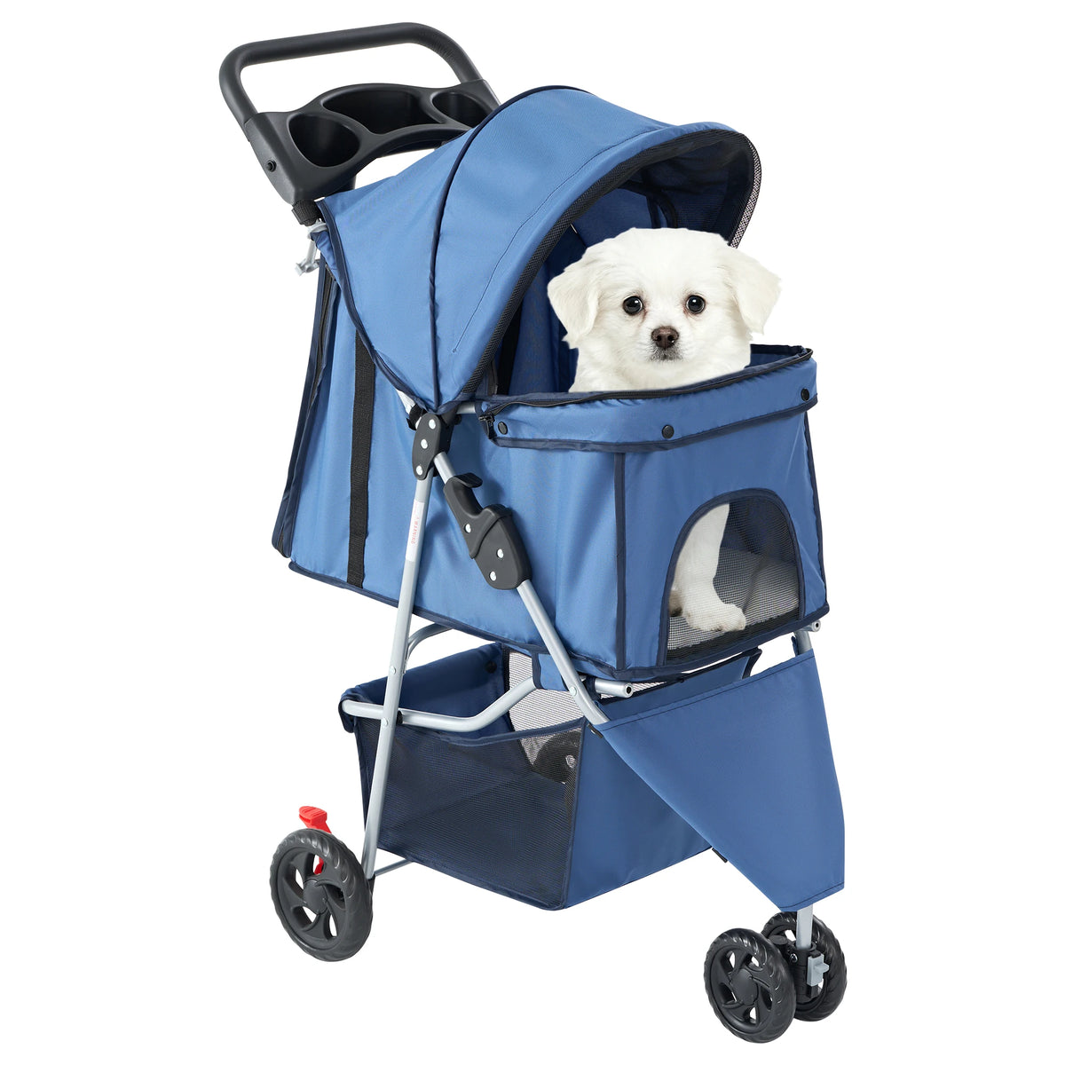 DUMOS 3 Wheel Foldable Pet Stroller With Mesh Windows and Storage