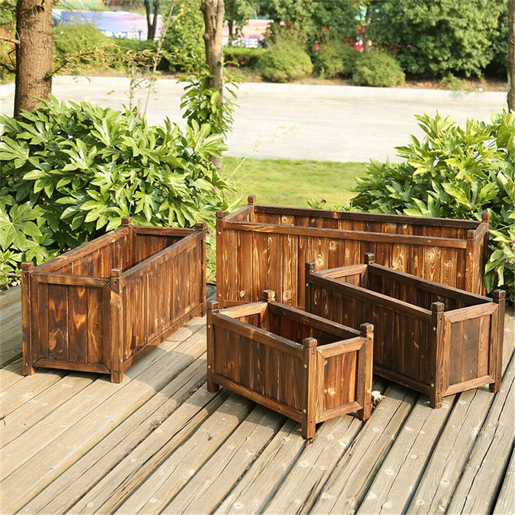 Durable Pine Wood Raised Flower Bed Planter For Garden Use