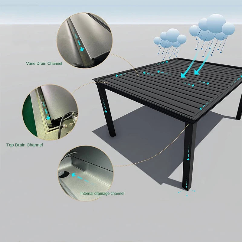 Motorized Aluminum Pergola With Glass Sliding Doors And LED Lights