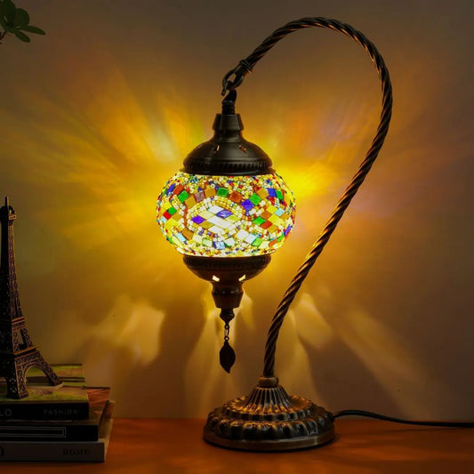 Handmade DIY Turkish Mosaic Glass Table Lamp - Swan Lamp, Creative Colorful Glass Floor Lamp, Bedside Lamp. Suitable for Bedroom And Living Room Decoration. Perfect Gift, Easter Gift, Retro Home Decoration Lamp, Atmosphere La