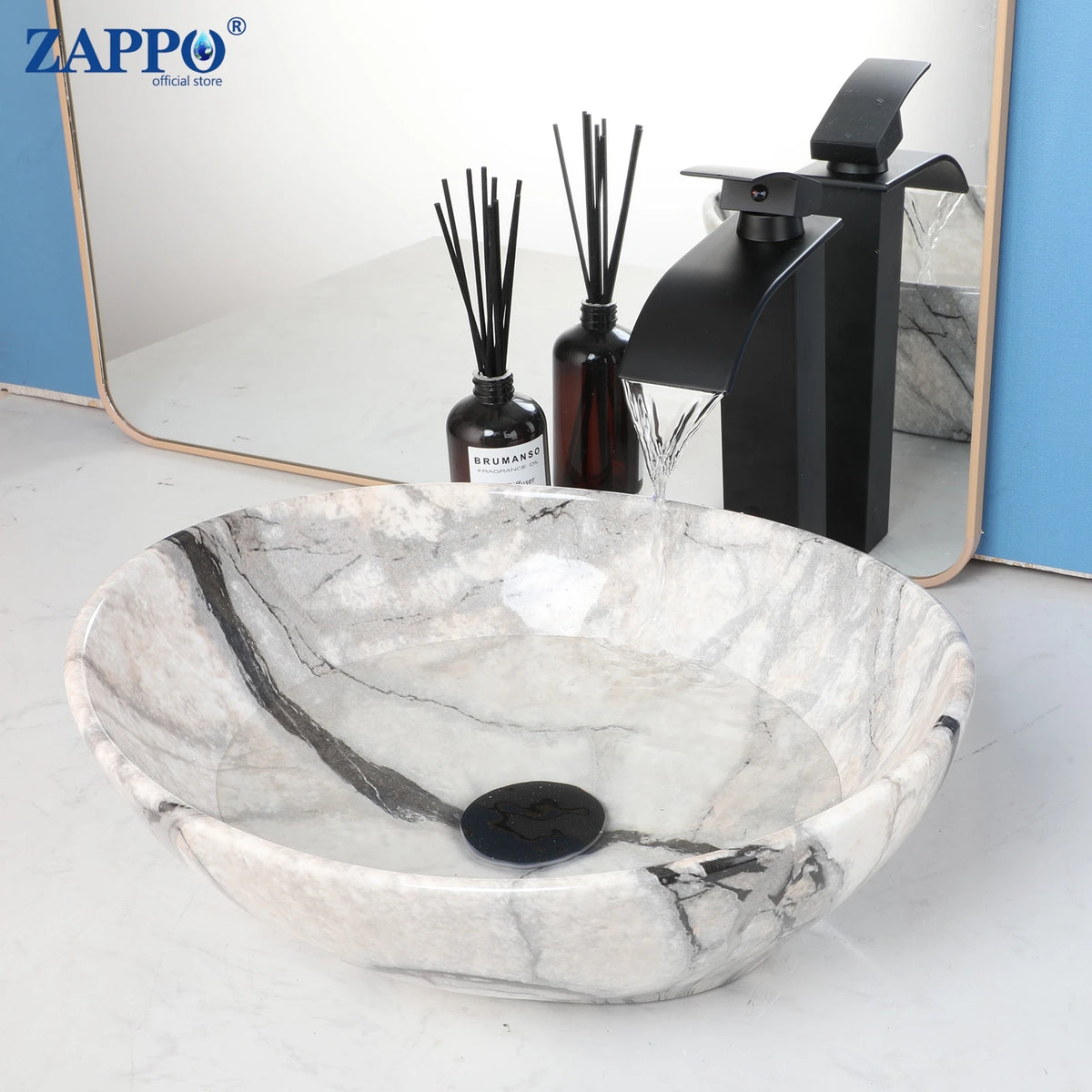 MEKKHALA Ceramic Vessel Sink Set With Waterfall Faucet