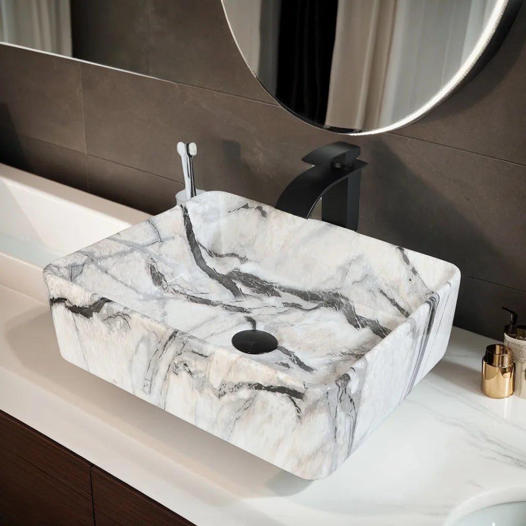MEKKHALA Ceramic Vessel Sink Set With Matte Faucet Bathroom Basin